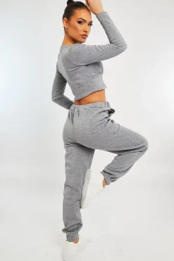 Rebellious Fashion Light Grey Corset Crop Top Joggers Co-ord - Daisy