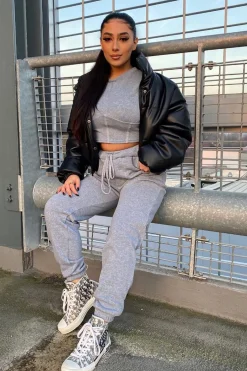 Rebellious Fashion Light Grey Corset Crop Top Joggers Co-ord - Daisy