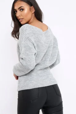 Rebellious Fashion Light Grey Corset Waist Knitted Jumper - Elizabeth