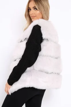 Rebellious Fashion Light Grey Faux leather and Fur Gilet - Felicia