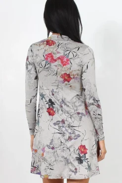 Rebellious Fashion Light Grey Floral Print Dress-Shyla