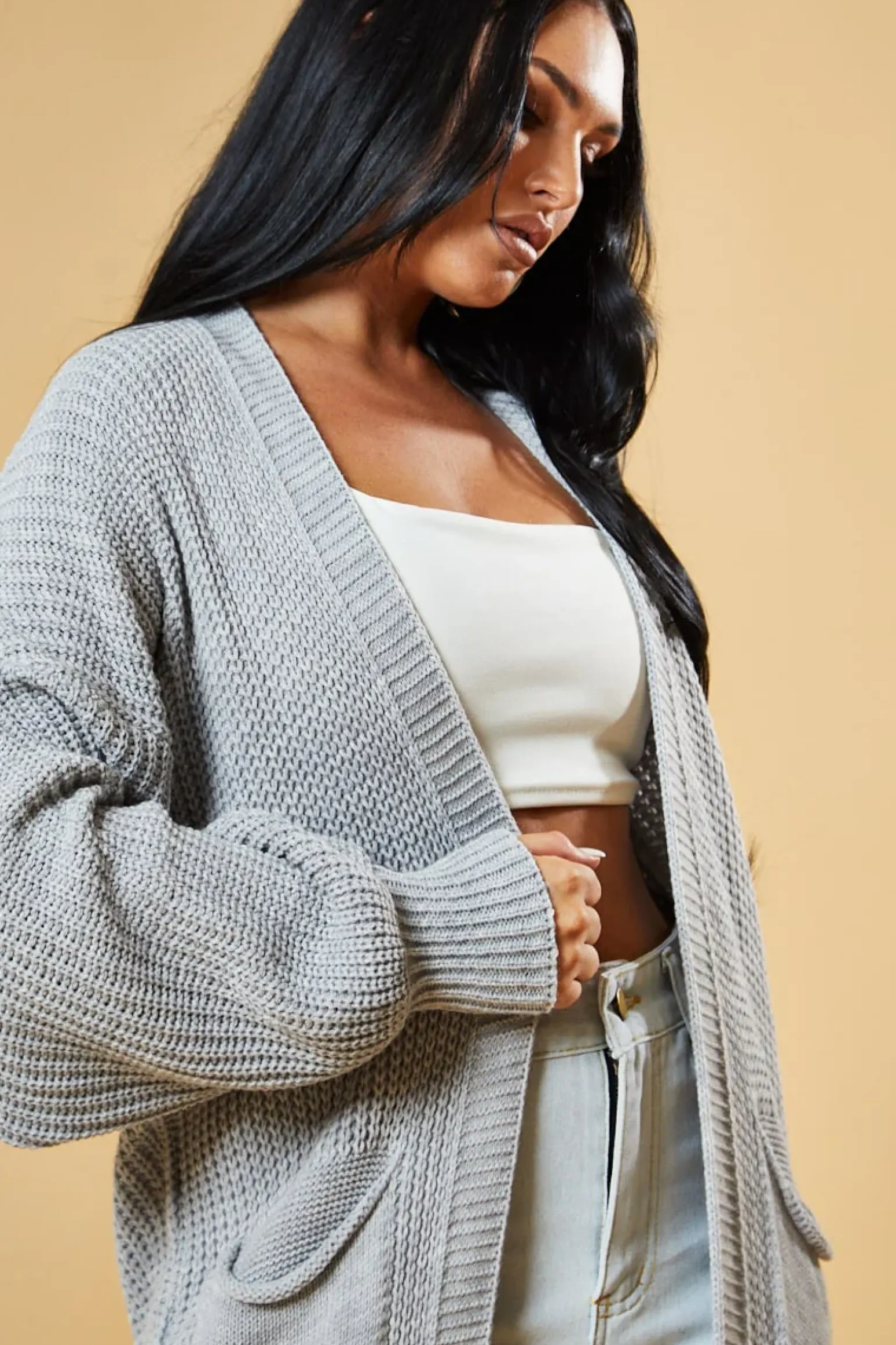 Rebellious Fashion Light Grey Longline Knit Maxi Cardigan - Ema