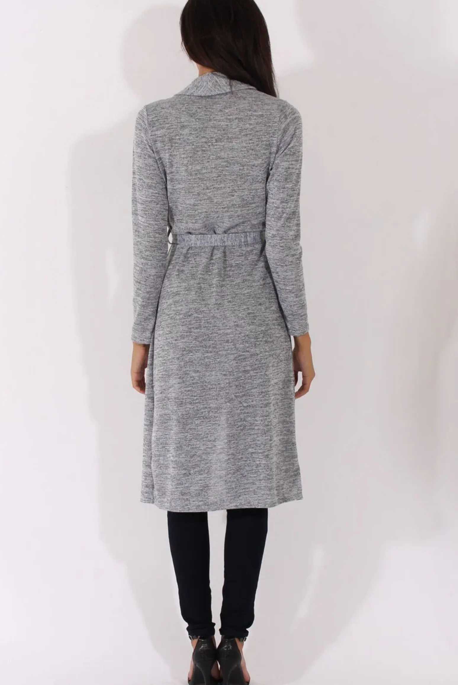 Rebellious Fashion Light Grey Long Line Tied Waist Cardigan - Portia