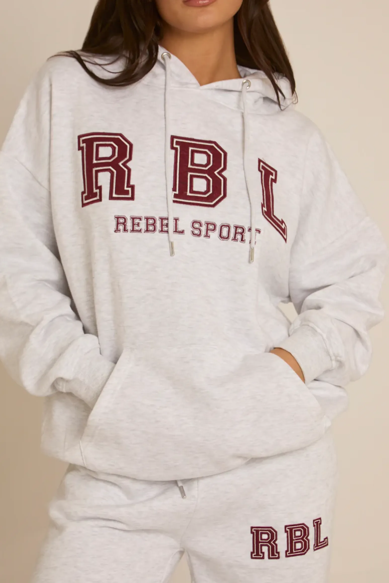 Rebellious Fashion Light Grey Marl Rebel Sport Oversized Hoodie - Camilla