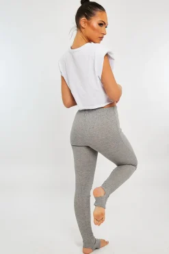 Rebellious Fashion Light Grey Ribbed Fabric Stirrup Leggings - Jayne