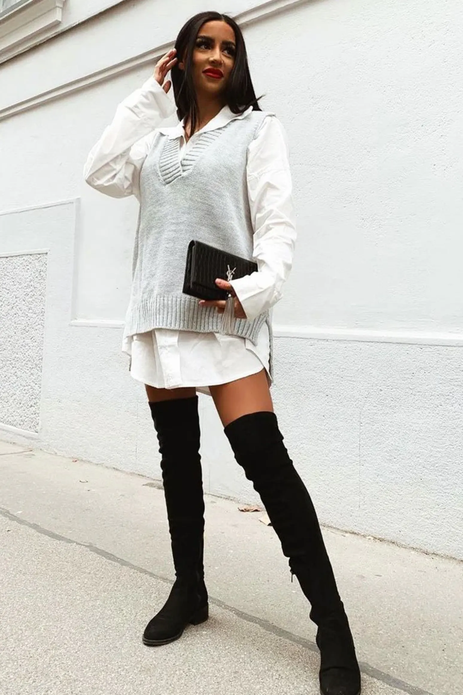 Rebellious Fashion Light Grey Shirt Insert Knit Vest Top - Caris