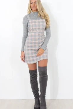 Rebellious Fashion Light Grey Tartan Pinafore-Pippa