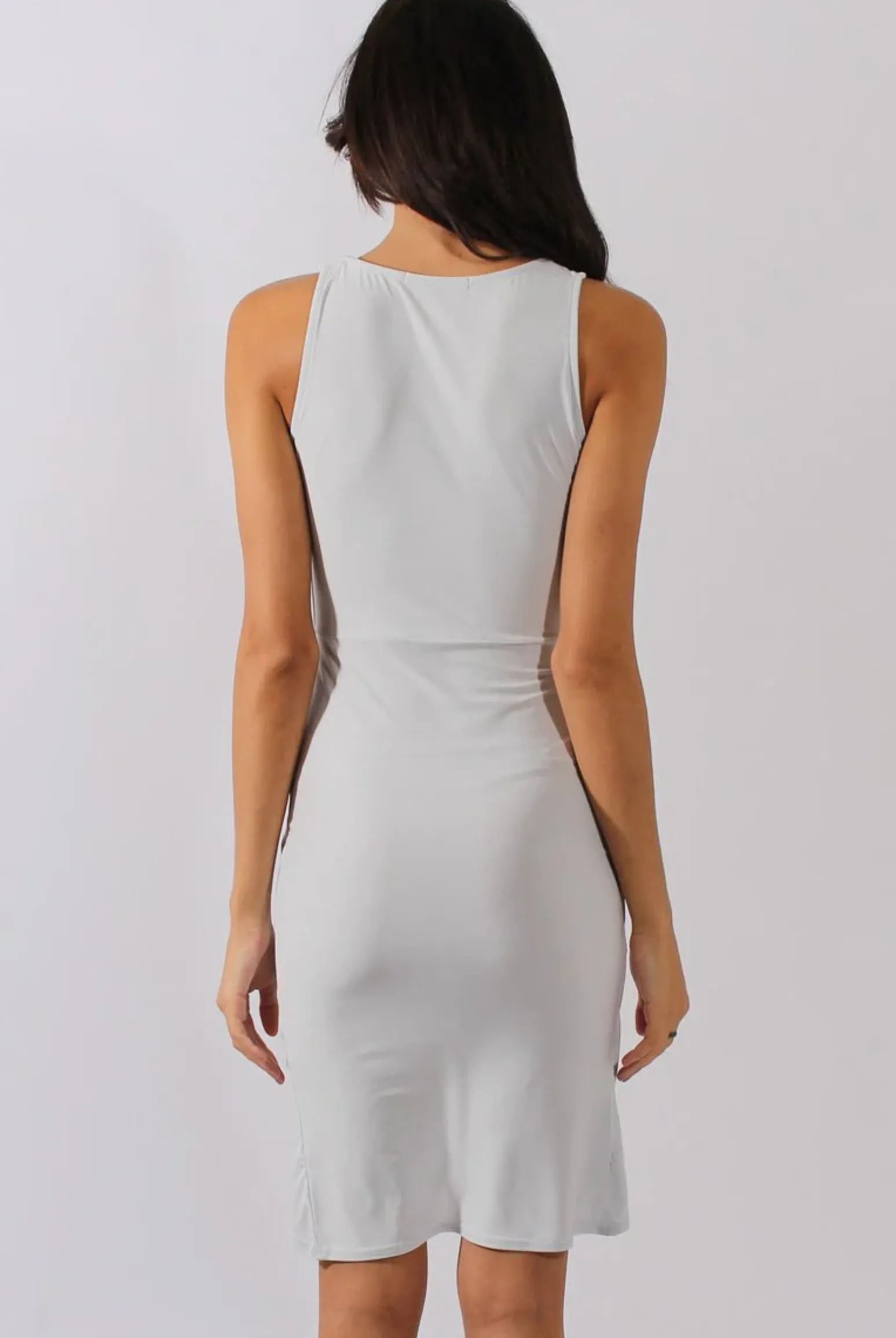 Rebellious Fashion Light Grey Tie Knot Front Slinky Dress - Robin