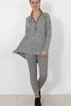 Rebellious Fashion Light Grey V Neck Loungewear Set - Charlene