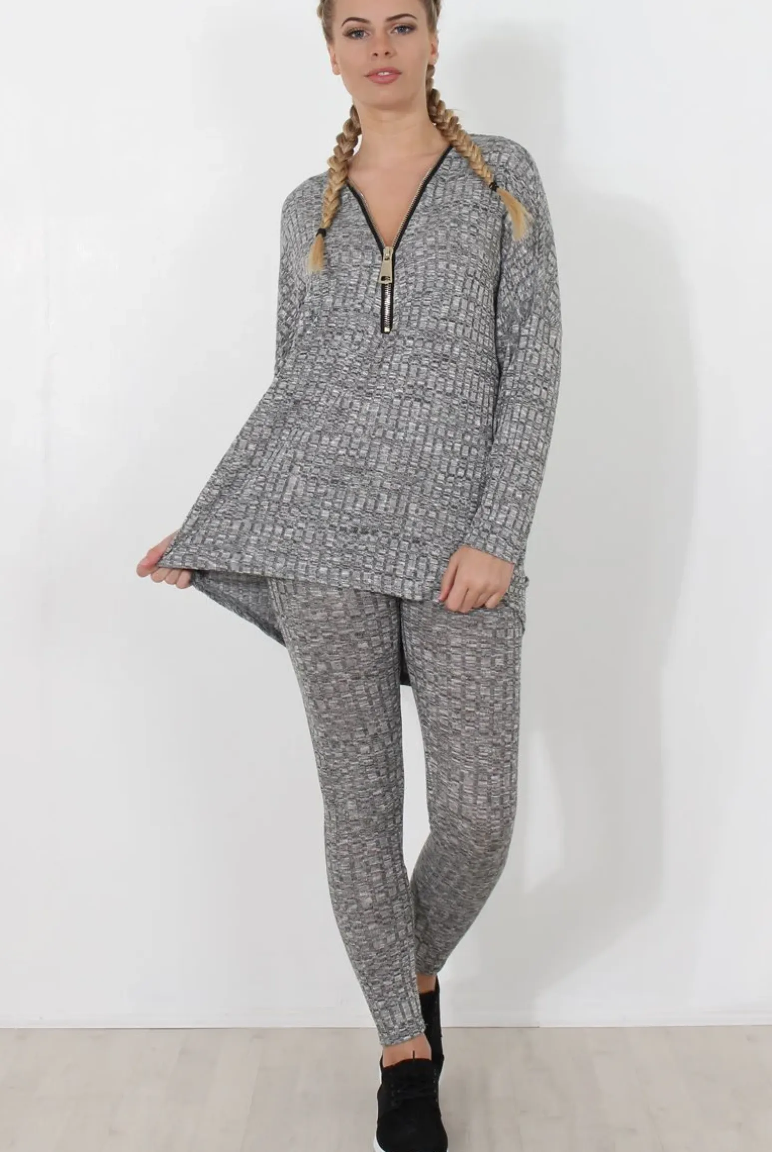 Rebellious Fashion Light Grey V Neck Loungewear Set - Charlene