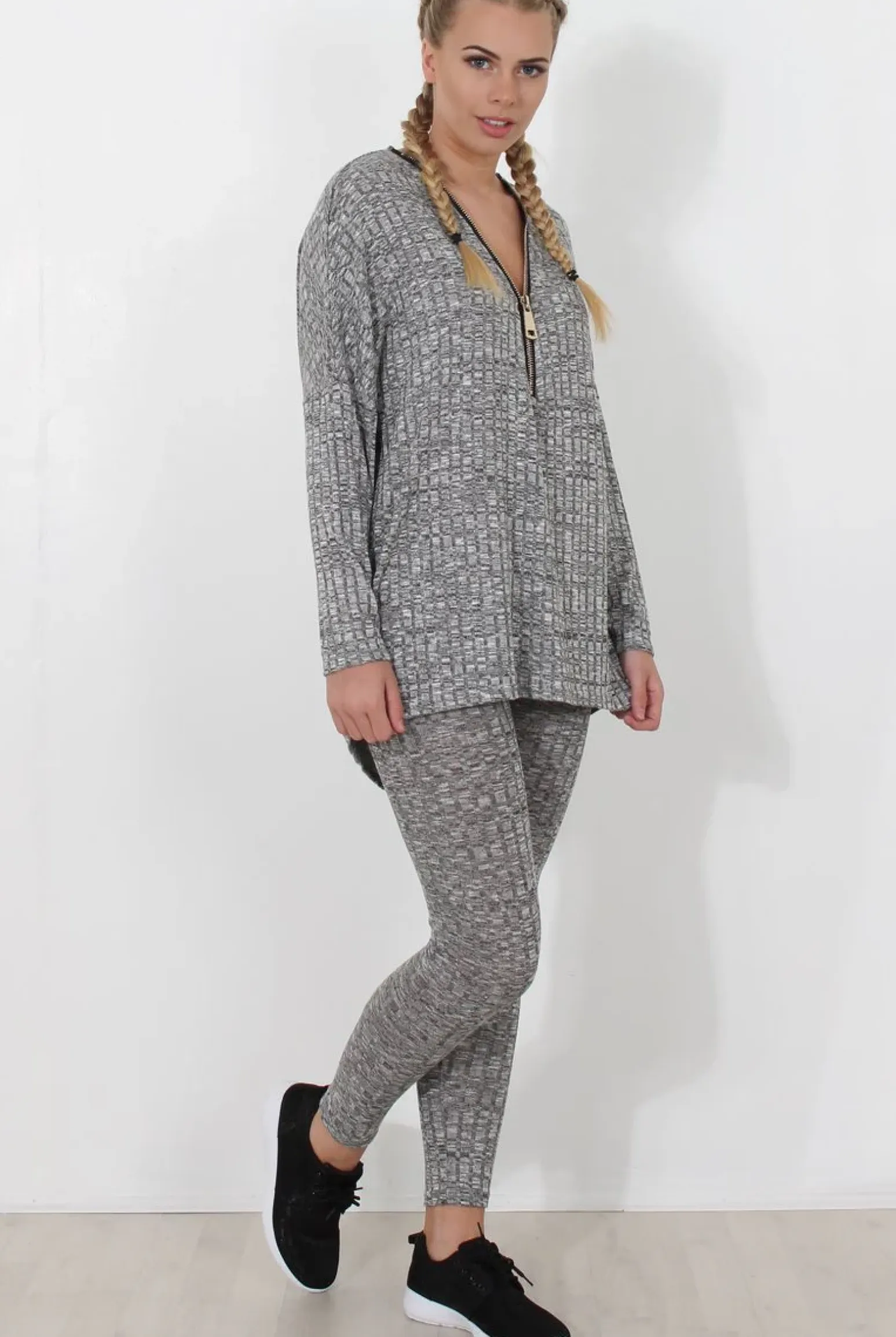Rebellious Fashion Light Grey V Neck Loungewear Set - Charlene