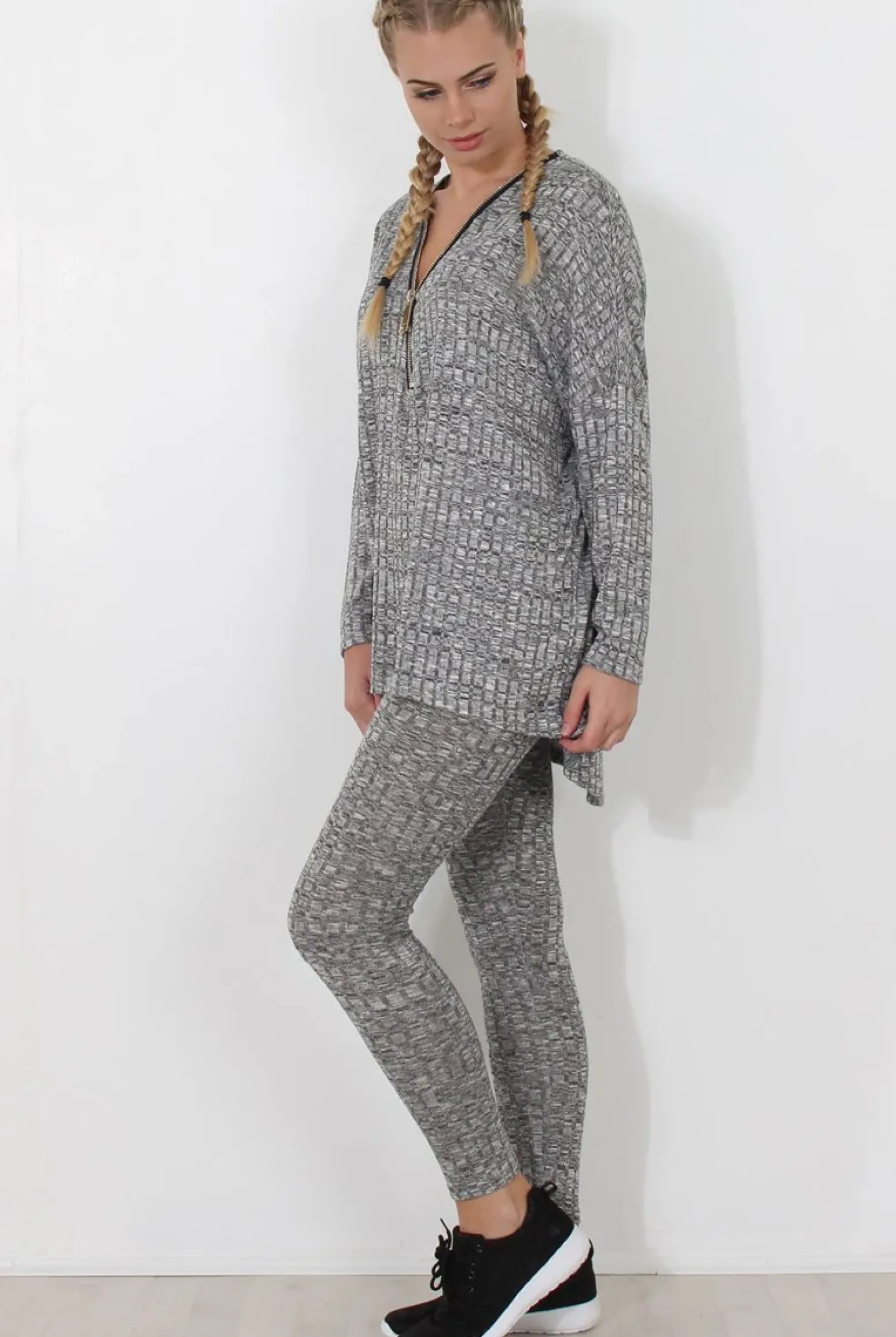 Rebellious Fashion Light Grey V Neck Loungewear Set - Charlene