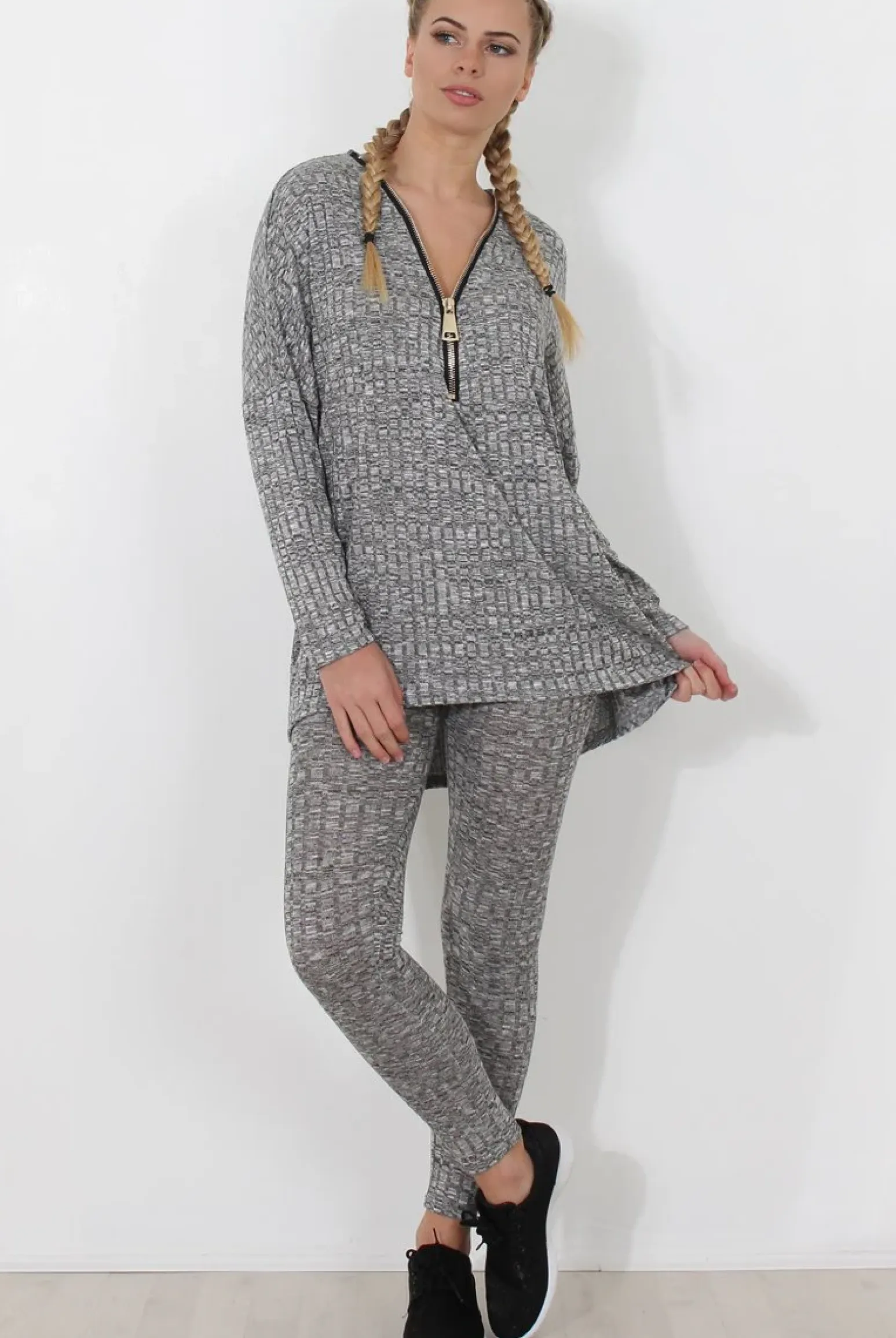 Rebellious Fashion Light Grey V Neck Loungewear Set - Charlene