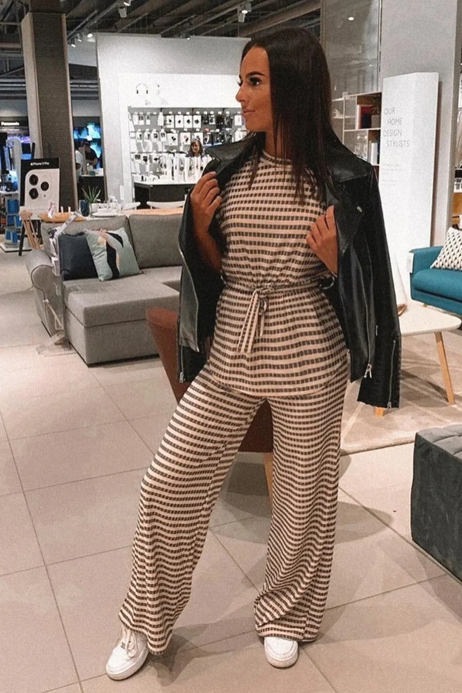 Rebellious Fashion Light Pink Black Stripe Wide Leg Belted Top Co-ord - Dolly