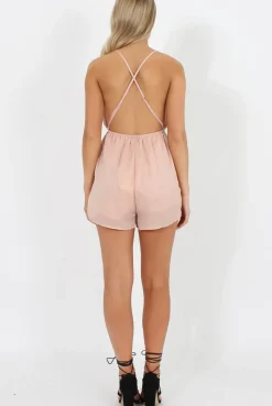 Rebellious Fashion Light Pink Crochet Playsuit - Dionne