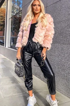 Rebellious Fashion Light Pink Cropped Faux Fur Jacket - Gwen