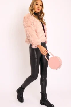 Rebellious Fashion Light Pink Cropped Faux Fur Jacket - Gwen