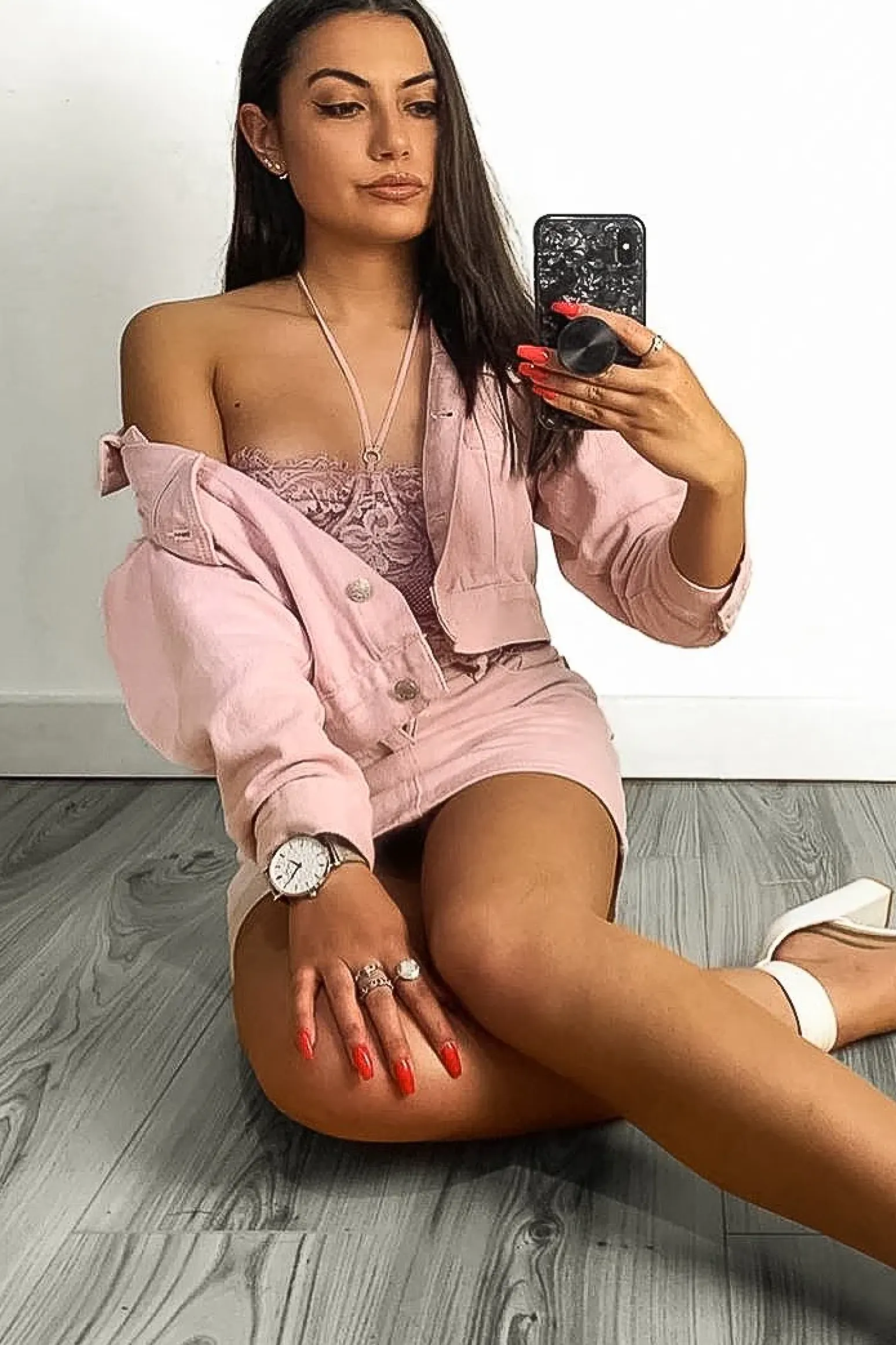 Rebellious Fashion Light Pink Denim Skirt and Jacket Co-ord - Viola