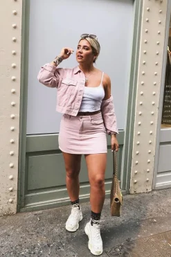 Rebellious Fashion Light Pink Denim Skirt and Jacket Co-ord - Viola