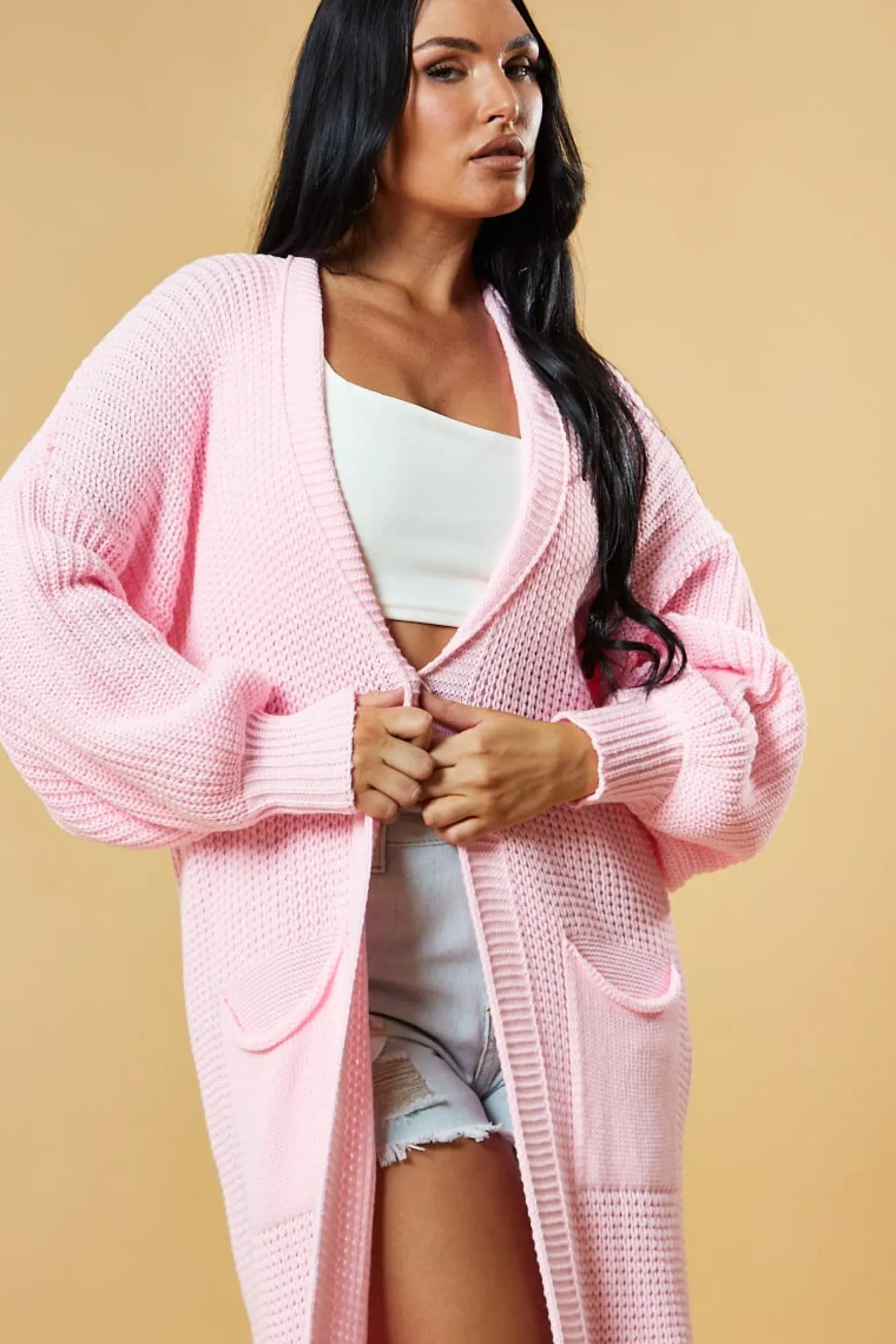 Rebellious Fashion Light Pink Longline Knit Maxi Cardigan - Ema