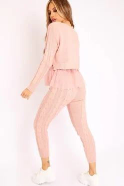 Rebellious Fashion Light Pink Mesh Insert Jumper and Leggings Co-ord - Laurie