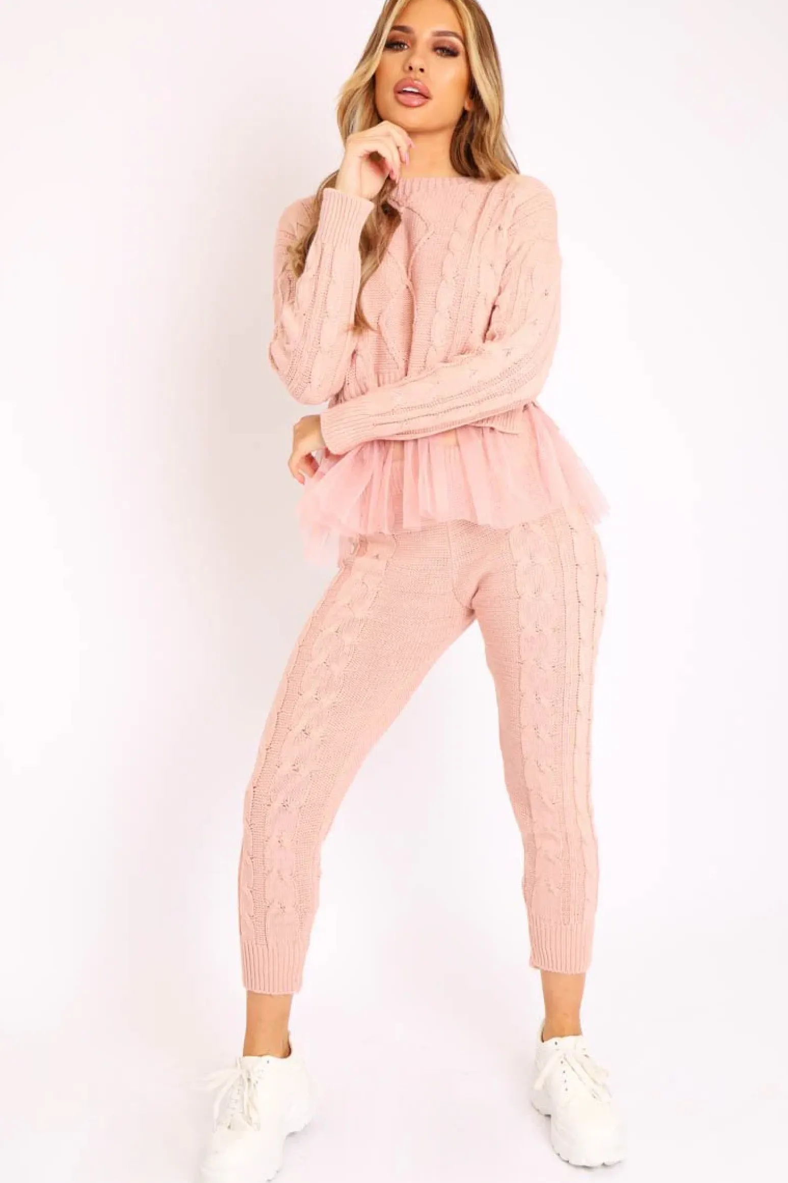Rebellious Fashion Light Pink Mesh Insert Jumper and Leggings Co-ord - Laurie