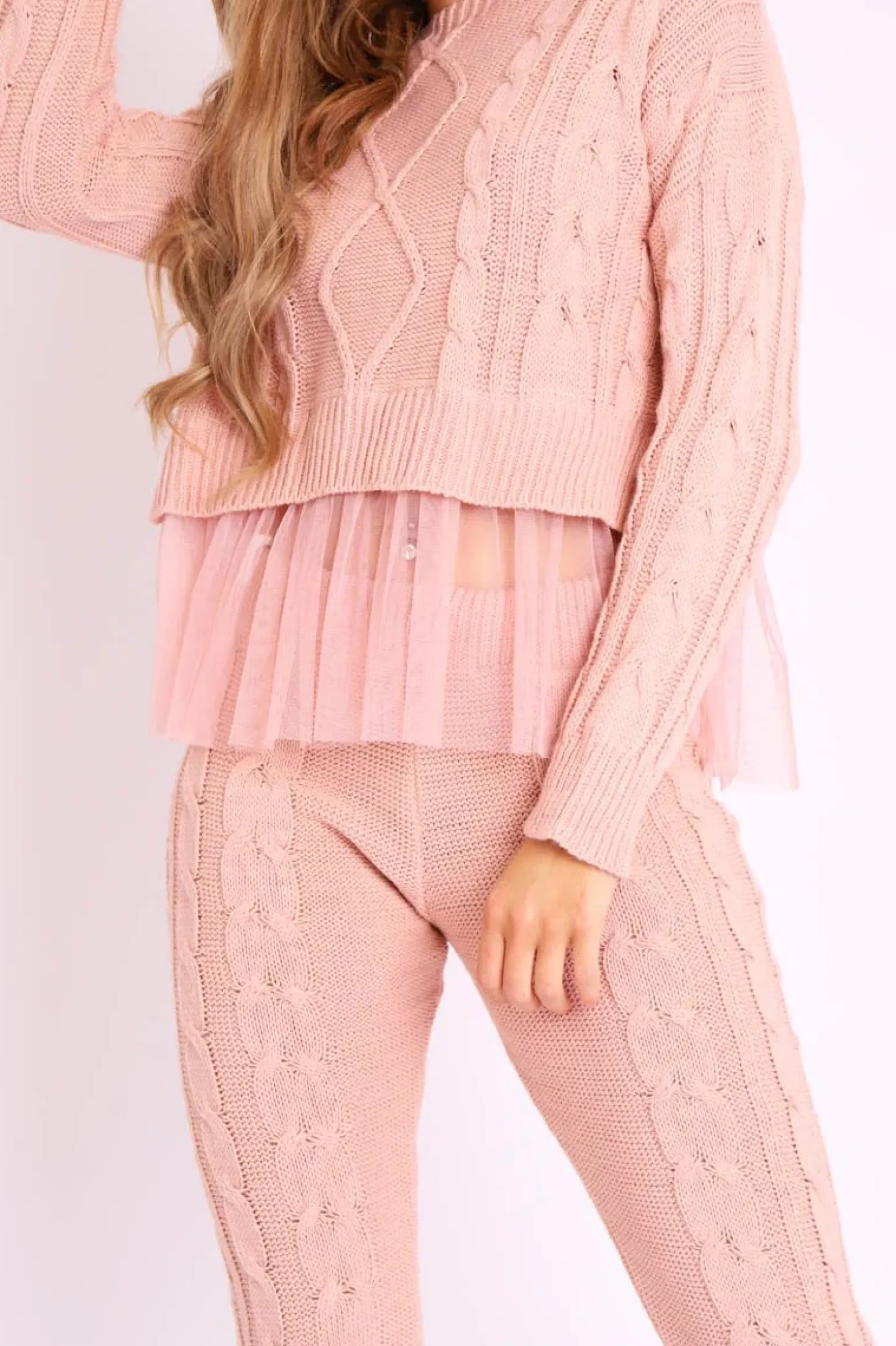 Rebellious Fashion Light Pink Mesh Insert Jumper and Leggings Co-ord - Laurie