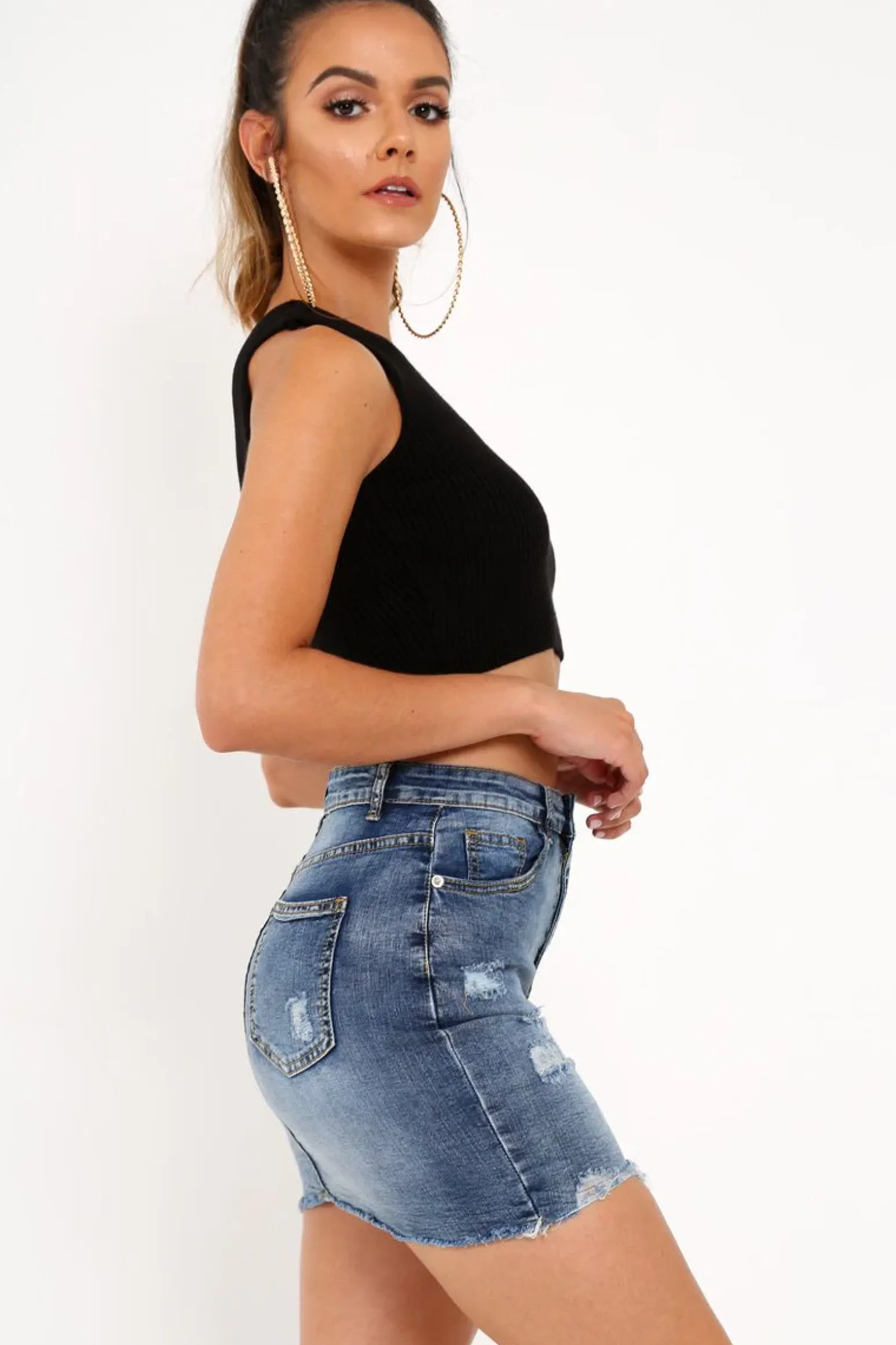 Rebellious Fashion Light Wash Blue Distressed Denim Skirt - Blakelyn