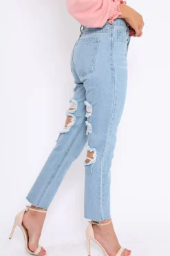 Rebellious Fashion Light Wash Extreme Back Rips Boyfriend Jeans - Inna