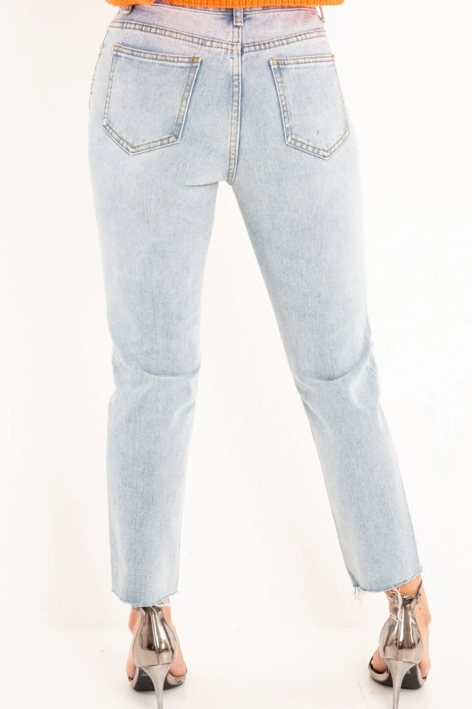 Rebellious Fashion Light Wash Extreme Front Rip Mom Jeans - Miko