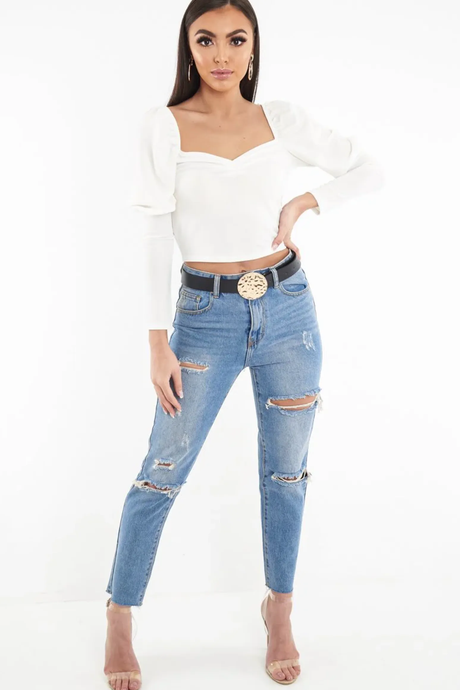 Rebellious Fashion Light Wash Fray Hem Distressed Boyfriend Jeans - Kaiah