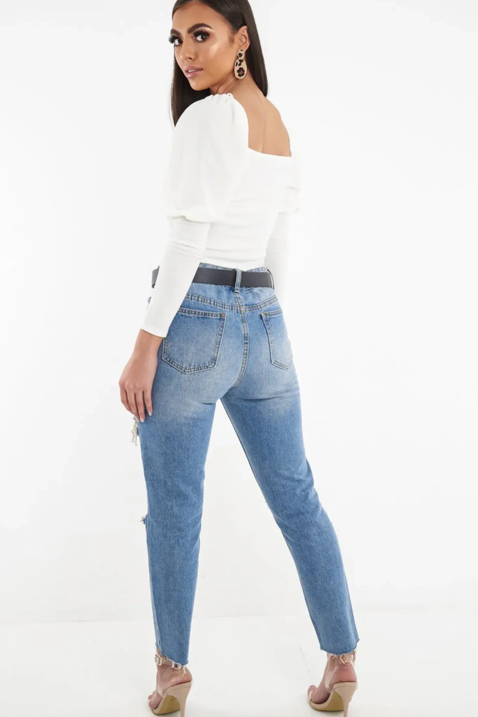 Rebellious Fashion Light Wash Fray Hem Distressed Boyfriend Jeans - Kaiah