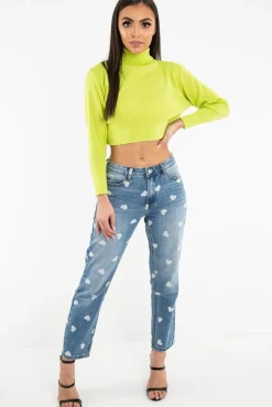 Rebellious Fashion Light Wash Heart Print Boyfriend Denim Jeans - Elainna