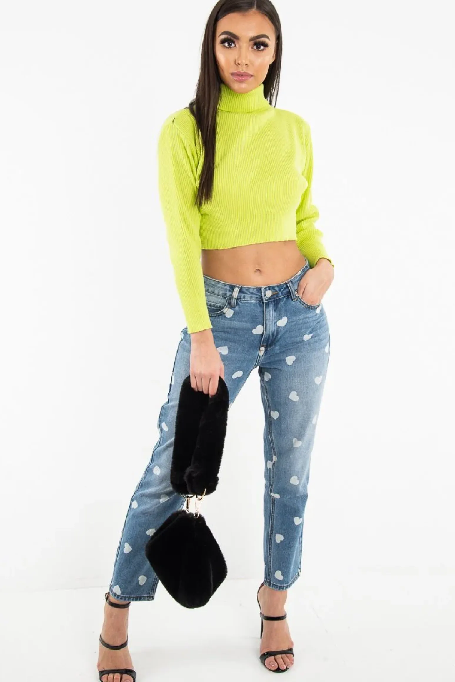 Rebellious Fashion Light Wash Heart Print Boyfriend Denim Jeans - Elainna