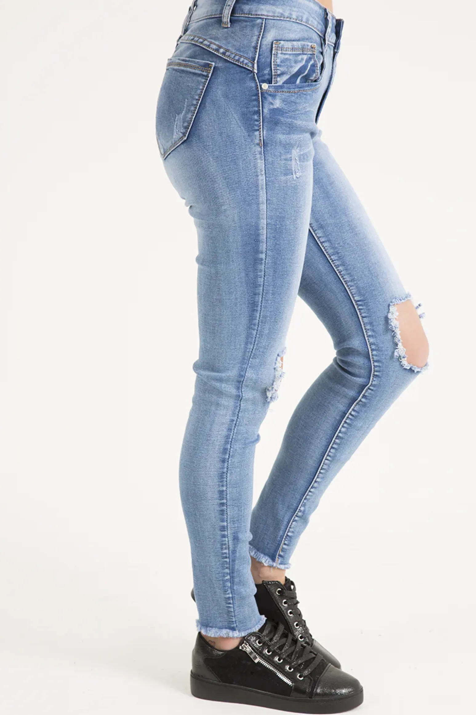 Rebellious Fashion Light Wash High Waisted Knee Rip Jeans - Penelope