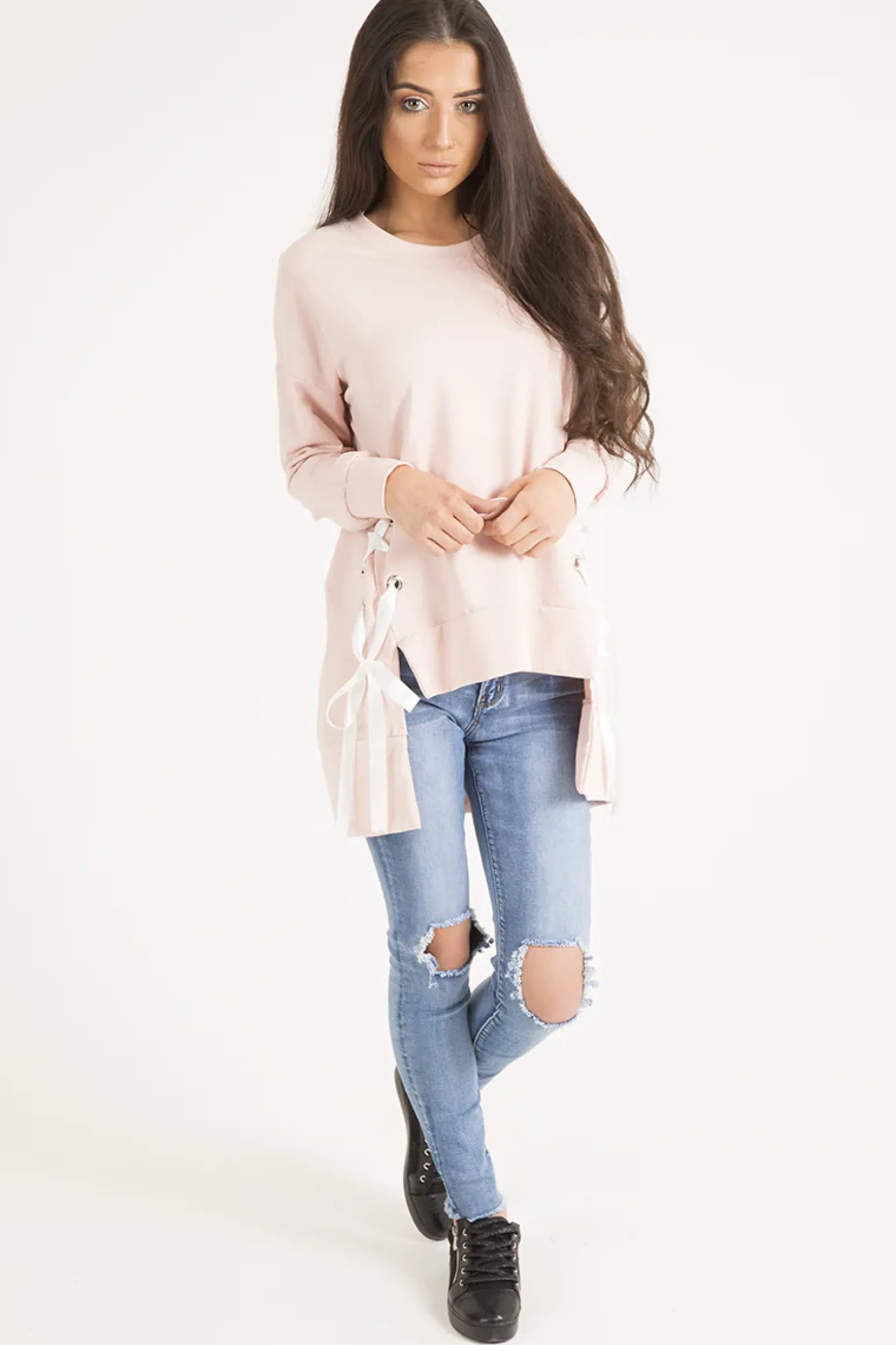 Rebellious Fashion Light Wash High Waisted Knee Rip Jeans - Penelope