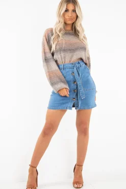 Rebellious Fashion Light Wash Horn Button Front Denim Mini Skirt - Yazmin