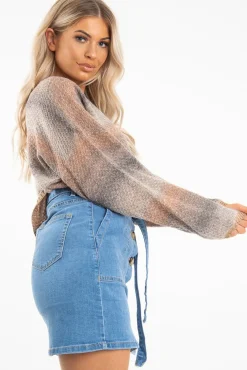 Rebellious Fashion Light Wash Horn Button Front Denim Mini Skirt - Yazmin