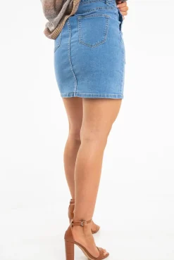 Rebellious Fashion Light Wash Horn Button Front Denim Mini Skirt - Yazmin