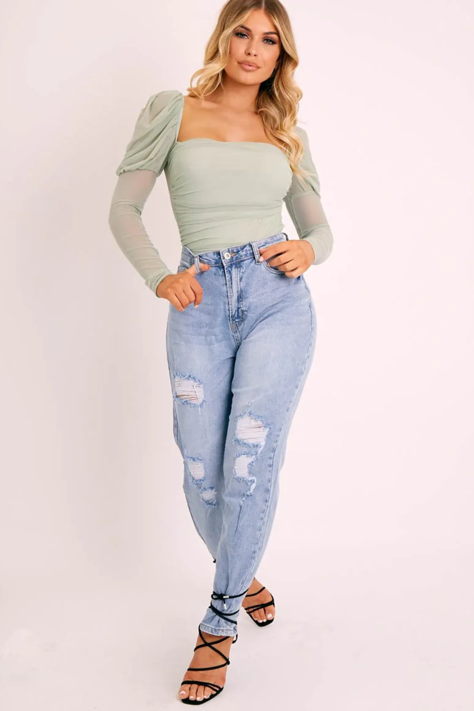 Rebellious Fashion Light Wash Rip High Rise Boyfriend Jeans - Lashae