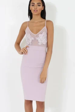Rebellious Fashion Lilac Applique Mesh Bodycon Dress - Tallulah