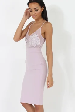 Rebellious Fashion Lilac Applique Mesh Bodycon Dress - Tallulah