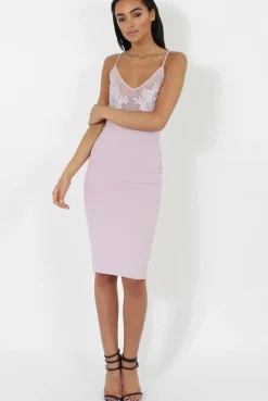 Rebellious Fashion Lilac Applique Mesh Bodycon Dress - Tallulah