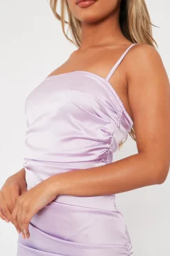 Rebellious Fashion Lilac Satin Side Ruched Mini Dress - Ezme
