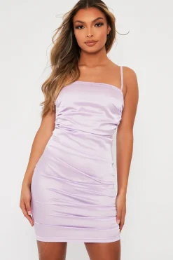 Rebellious Fashion Lilac Satin Side Ruched Mini Dress - Ezme
