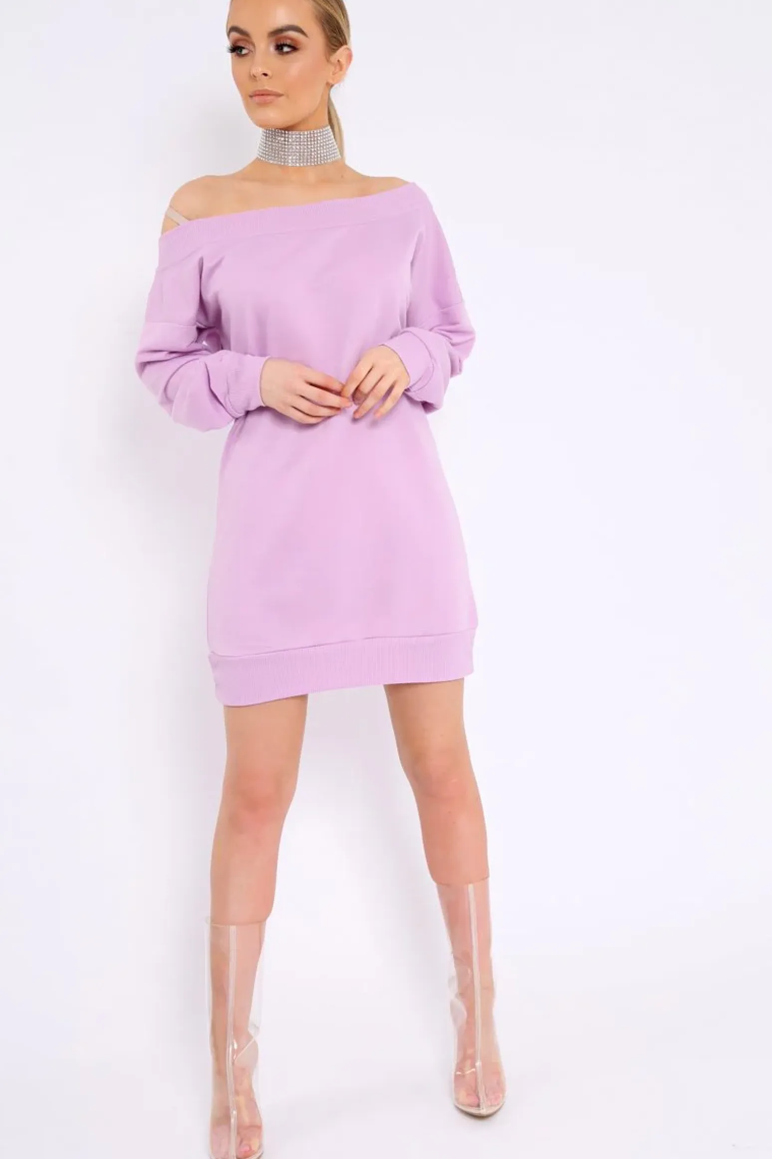Rebellious Fashion Lilac Bardot Sweater Dress - Ariel