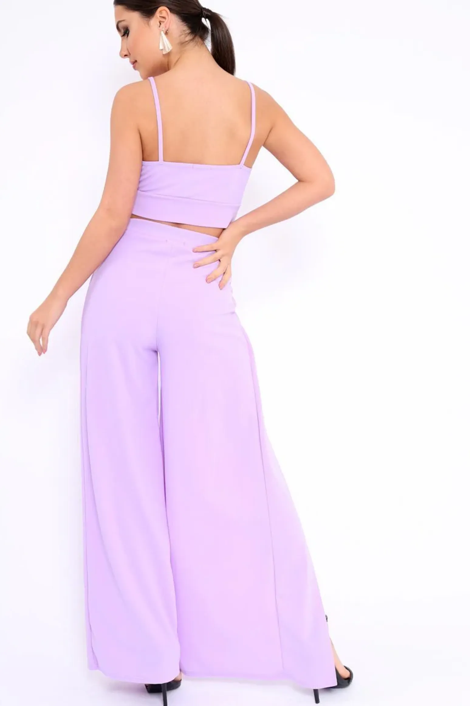 Rebellious Fashion Lilac Bralet and Split Front Wide Trousers Co-ord - Alesana