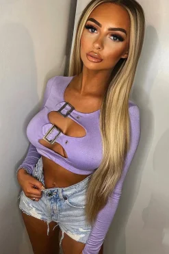 Rebellious Fashion Lilac Buckled Detail Crop Top - Nala