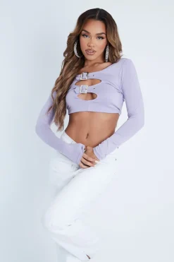 Rebellious Fashion Lilac Buckled Detail Crop Top - Nala