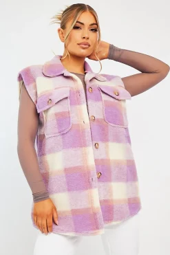 Rebellious Fashion Lilac Check Sleeveless Shacket - Brittanie